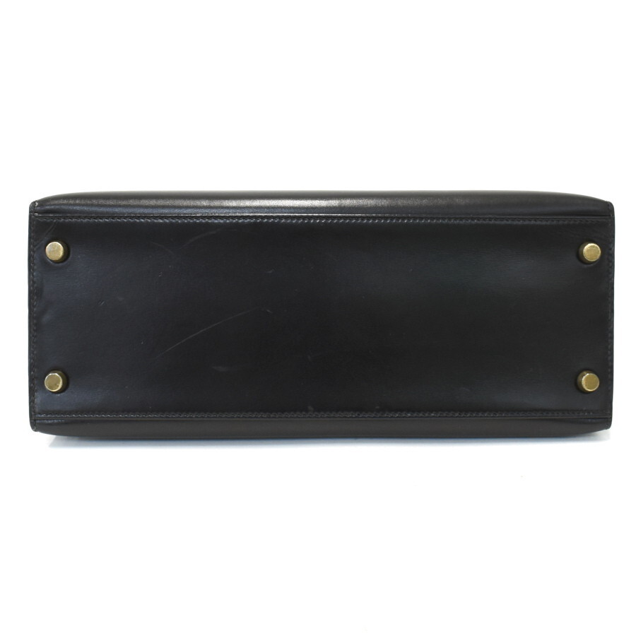 1円◎極美品 HERMES エルメス ハンドバッグ ケリー28 外縫い 〇U刻印 ボックスカーフ レザー ブラック ゴールド金具◎E.Ess.tI-24_画像4