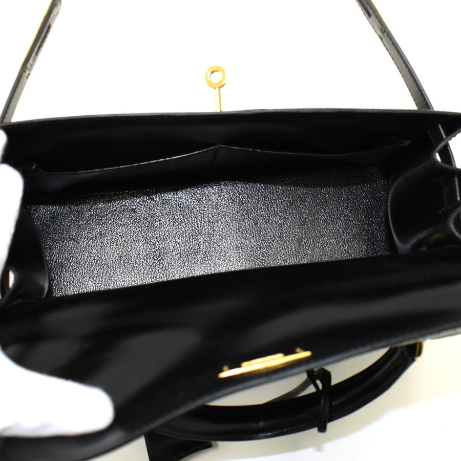 1円◎極美品 HERMES エルメス ハンドバッグ ケリー28 外縫い 〇U刻印 ボックスカーフ レザー ブラック ゴールド金具◎E.Ess.tI-24_画像7