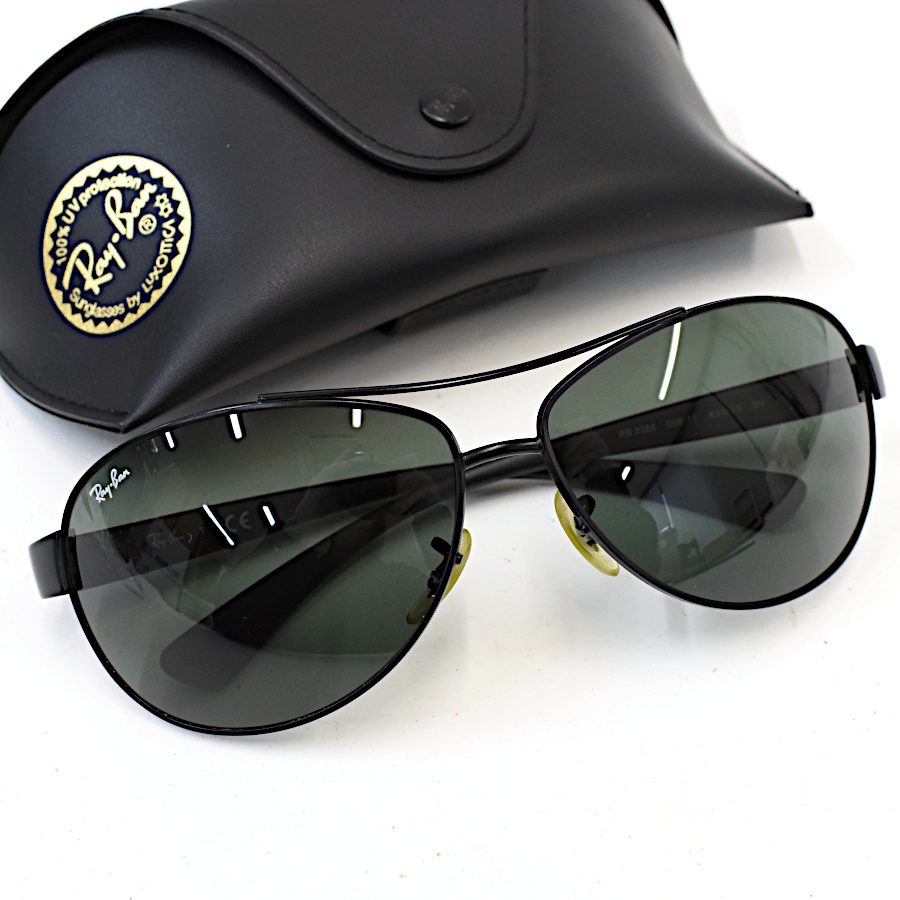 1円◆良品 RayBan レイバン サングラス アイウェア ティアドロップ RB3386 スチール プラスチック マットブラック◆E.Bgm.tI-23_画像1