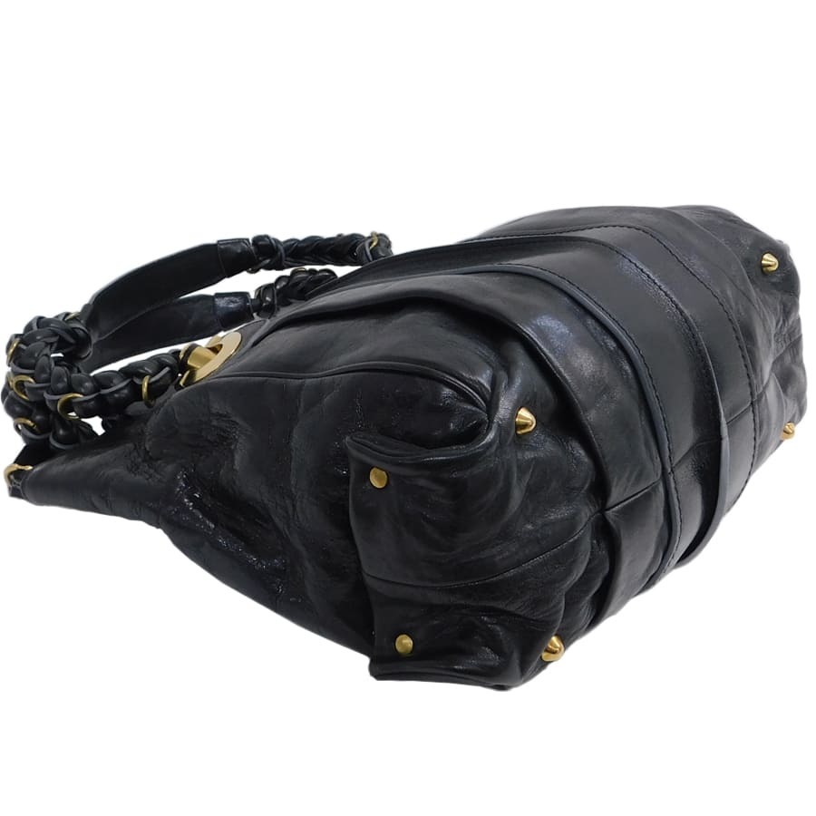 1 иен # превосходный товар Chloe ручная сумочка оттенок черного кожа вязаный ремень Gold металлические принадлежности довольно большой женский Chloe #E.Cse.tI-06