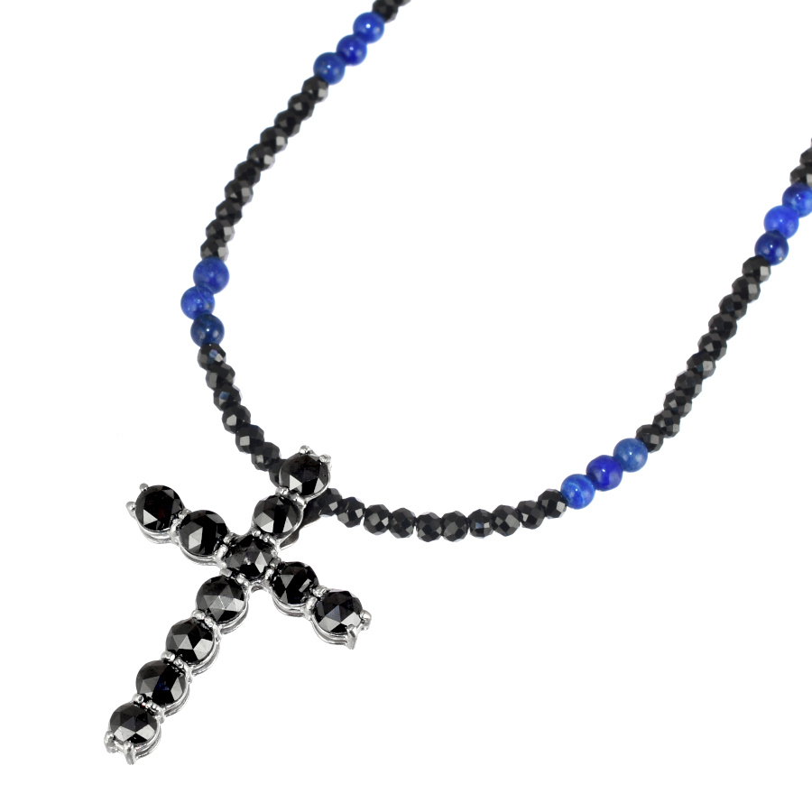 1円◎美品 ネックレス ペンダント クロス ブラックダイヤモンド 3.0ct SV925 K18WG シルバー ホワイトゴールド◎E.Cio.aT-18_画像1