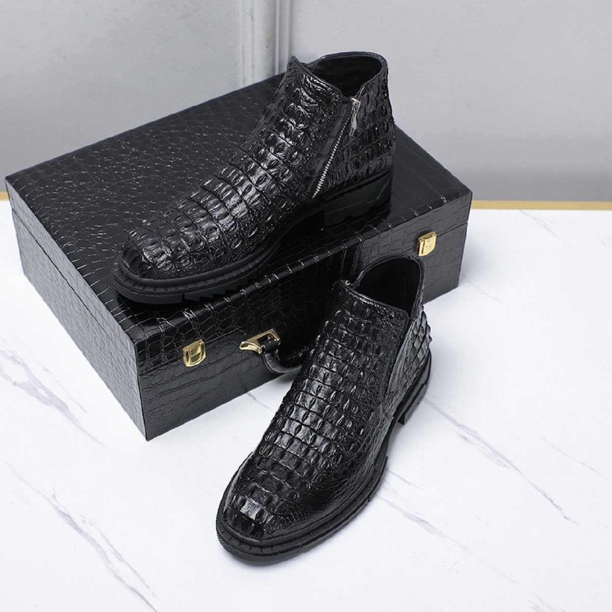  крокодил кожа короткие сапоги высший класс wani кожа крокодил обувь мужской обувь кожа обувь черный 24.0cm [n794]