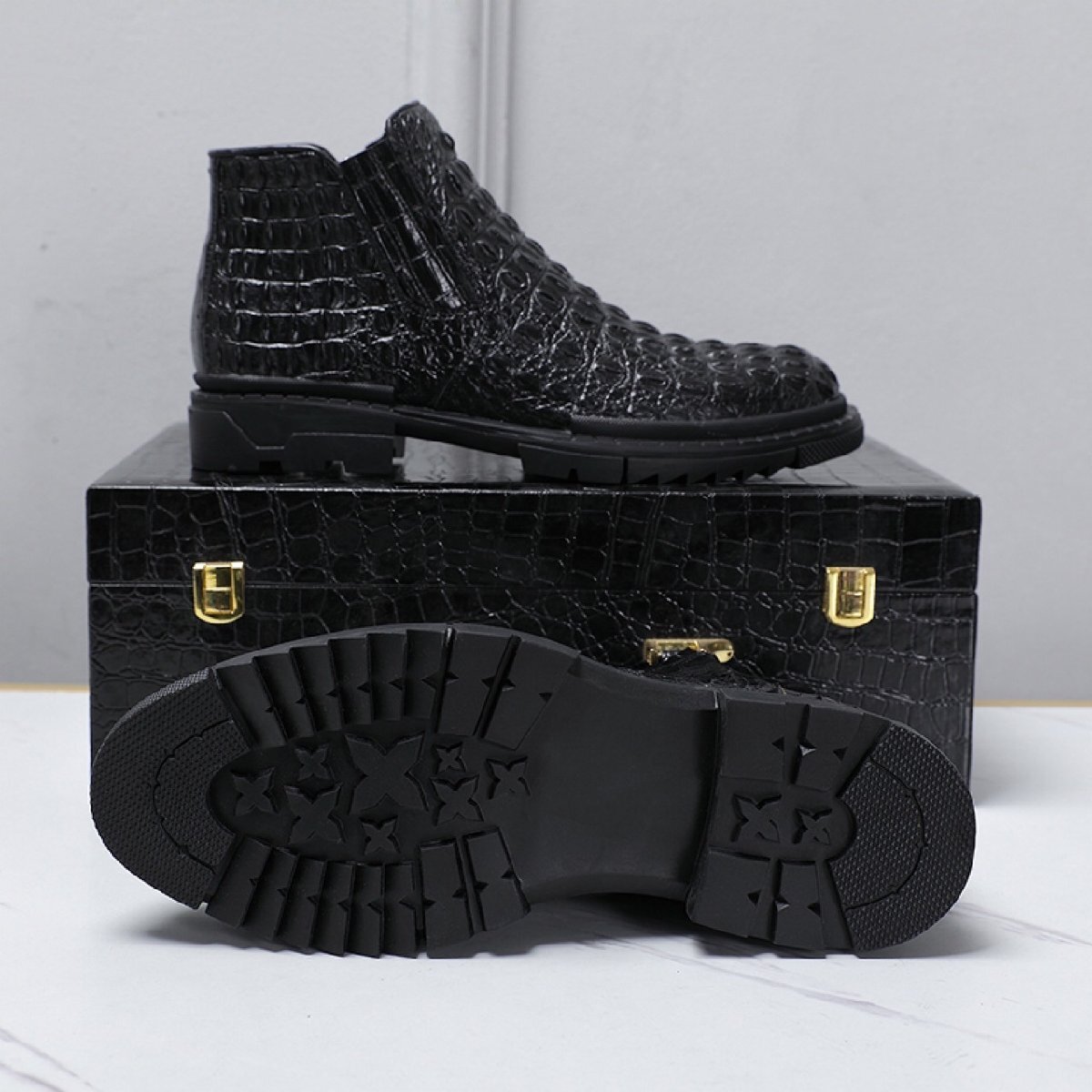  крокодил кожа короткие сапоги высший класс wani кожа крокодил обувь мужской обувь кожа обувь черный 24.0cm [n794]