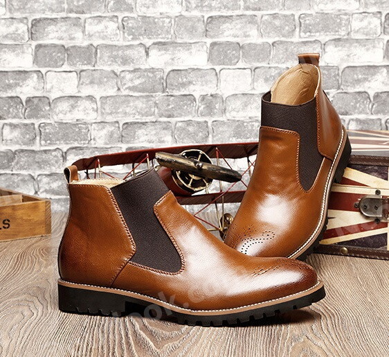  мужской короткие сапоги ботинки 27.5cm Brown PU кожа милитари ботинки уличная обувь [n019]