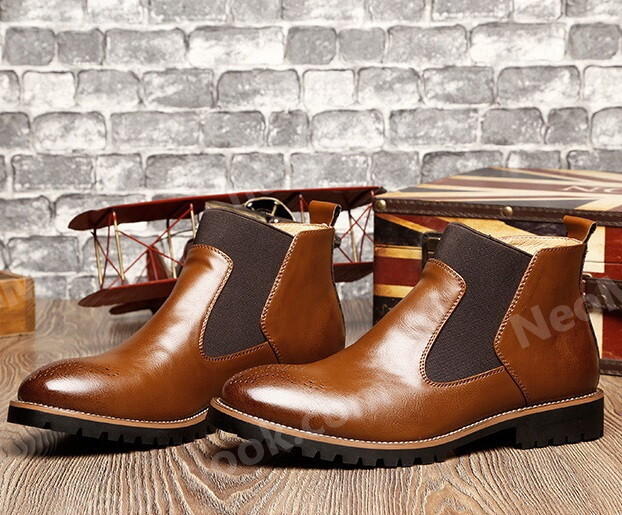  мужской короткие сапоги ботинки 25.5cm Brown PU кожа милитари ботинки уличная обувь [n019]