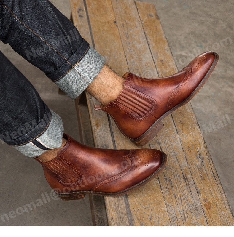  включая доставку * натуральная кожа телячья кожа мужской короткие сапоги Brown размер 25.5cm кожа обувь обувь casual . искривление . ходить на работу легкий импортированный автомобиль товар [n054]