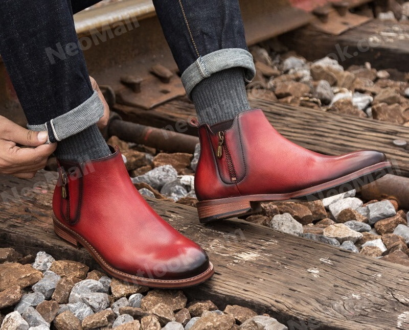  включая доставку * натуральная кожа телячья кожа мужской короткие сапоги красный размер 25.5cm кожа обувь обувь casual . искривление . ходить на работу легкий импортированный автомобиль товар [n056]