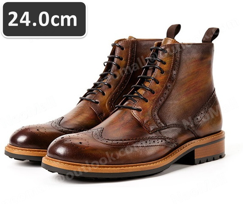  включая доставку * натуральная кожа телячья кожа мужской короткие сапоги Brown размер 24.0cm кожа обувь обувь casual . искривление . ходить на работу легкий импортированный автомобиль товар [n057]