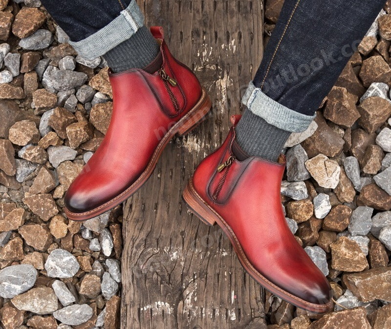  включая доставку * натуральная кожа телячья кожа мужской короткие сапоги красный размер 25.5cm кожа обувь обувь casual . искривление . ходить на работу легкий импортированный автомобиль товар [n056]