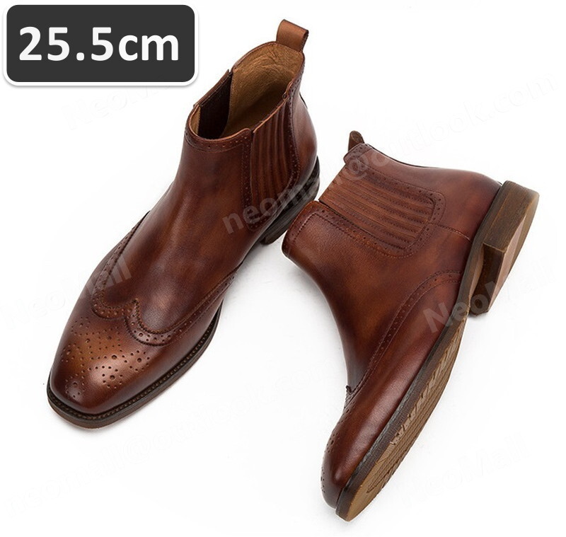  включая доставку * натуральная кожа телячья кожа мужской короткие сапоги Brown размер 25.5cm кожа обувь обувь casual . искривление . ходить на работу легкий импортированный автомобиль товар [n054]