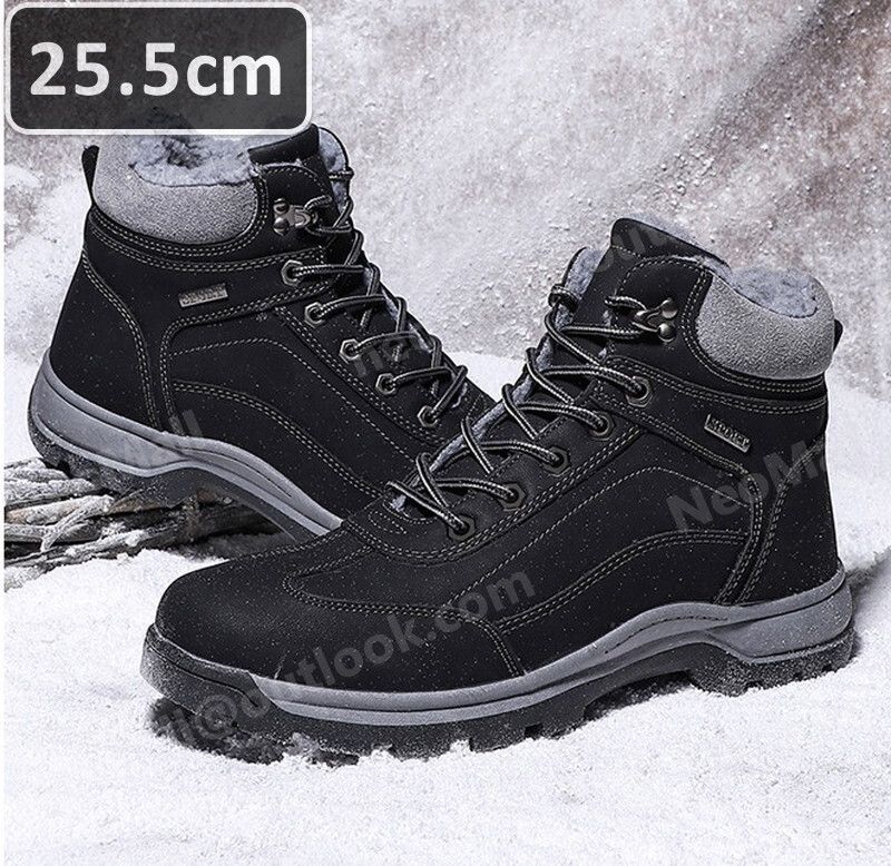  мужской ботинки [963] 25.5cm черный мутон ботинки спортивные туфли winter ботинки обратная сторона ворсистый водонепроницаемый защищающий от холода . скользить зимний обувь хлопок обувь 
