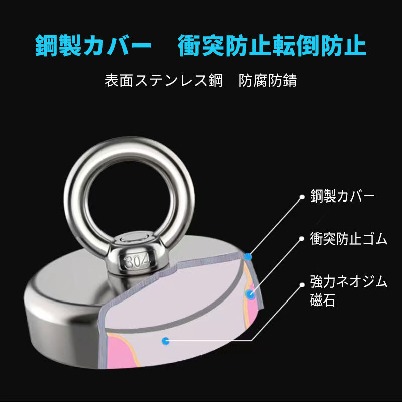 (A) 超強力 マグネットフック 磁石 90ｍｍ 耐荷重370kg ネオジム磁石 ステンレス マグネット フック 強力 磁力 防腐 防錆_画像6