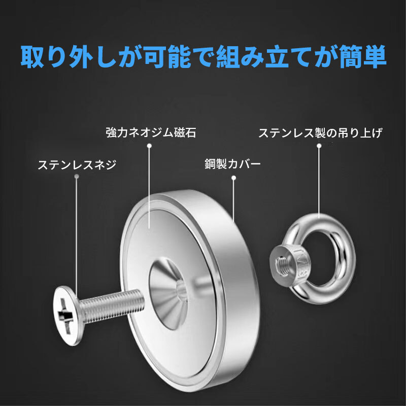 (A) 超強力 マグネットフック 磁石 90ｍｍ 耐荷重370kg ネオジム磁石 ステンレス マグネット フック 強力 磁力 防腐 防錆_画像7