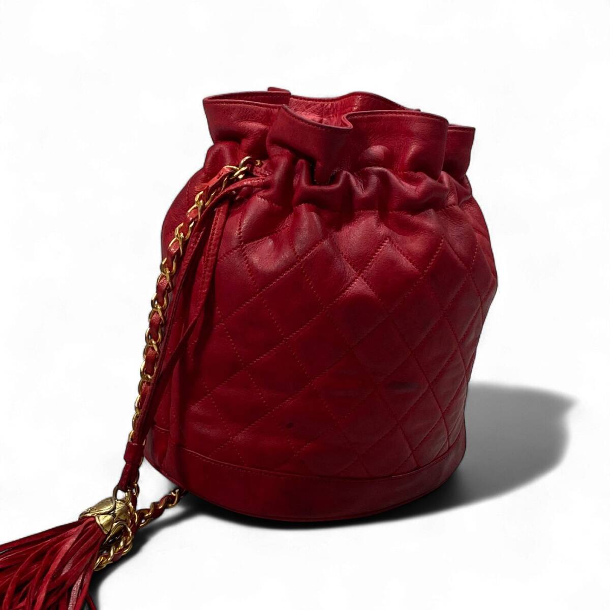 【1円】CHANEL シャネル ヴィンテージ マトラッセ チェーンショルダーバッグ 巾着ラムスキン タッセル キルティング ココマーク KT80-G-KG_画像2