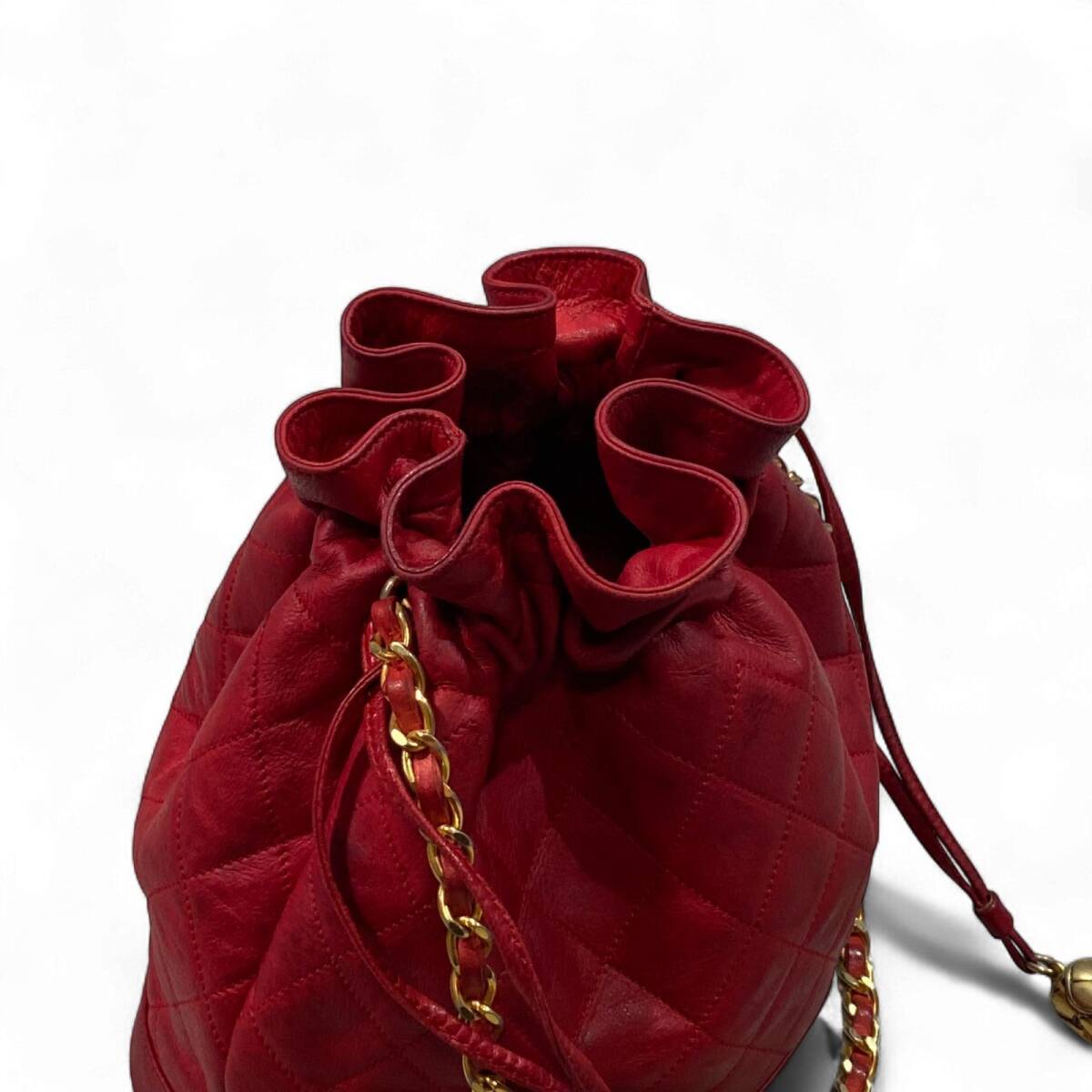 【1円】CHANEL シャネル ヴィンテージ マトラッセ チェーンショルダーバッグ 巾着ラムスキン タッセル キルティング ココマーク KT80-G-KG_画像5