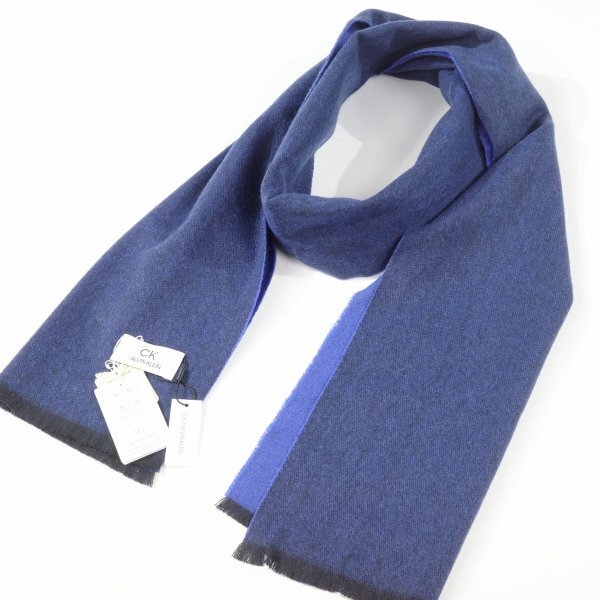 新品1円～★Calvin Klein カルバンクライン メンズ 繊維の宝石 カシミヤ100% マフラー ストール ロング 大判 ロゴ ネイビー 本物 ◆8252◆_画像7