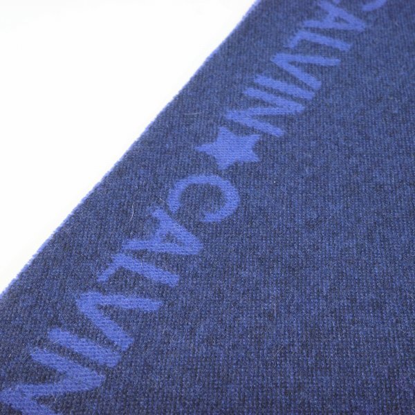 新品1円～★Calvin Klein カルバンクライン メンズ 繊維の宝石 カシミヤ100% マフラー ストール ロング 大判 ロゴ ネイビー 本物 ◆8252◆_画像6
