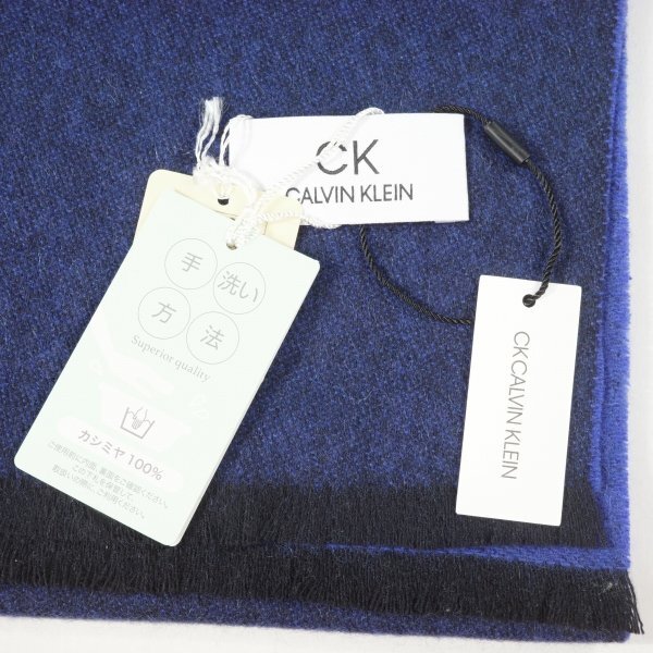 新品1円～★Calvin Klein カルバンクライン メンズ 繊維の宝石 カシミヤ100% マフラー ストール ロング 大判 ロゴ ネイビー 本物 ◆8252◆_画像3