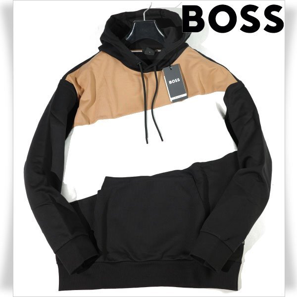 新品1円～★定価4.6万 BOSS ボス メンズ 最高級ライン コットン綿 プルオーバーフーディー M パーカー ヒューゴボス 正規店本物 ◆A3526◆_画像1