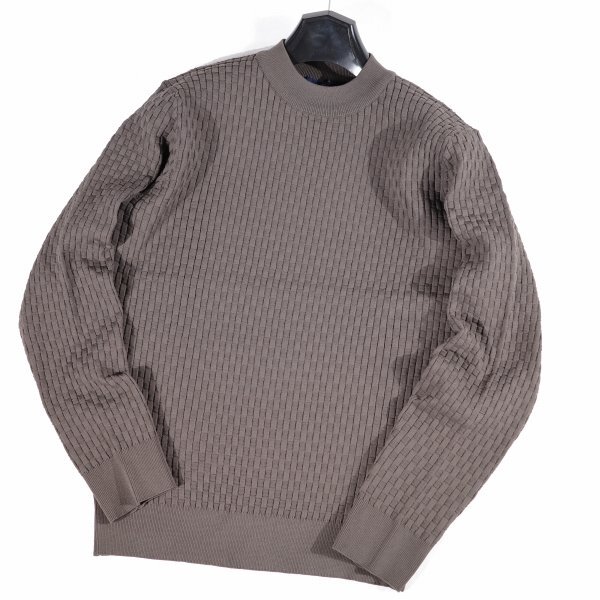 新品1円～★g-stage ジーステージ メンズ 超伸縮 軽量 ストレッチ モックネック ニットソー 50 XL セーター 茶 立体ブロック編◆8437◆_画像5