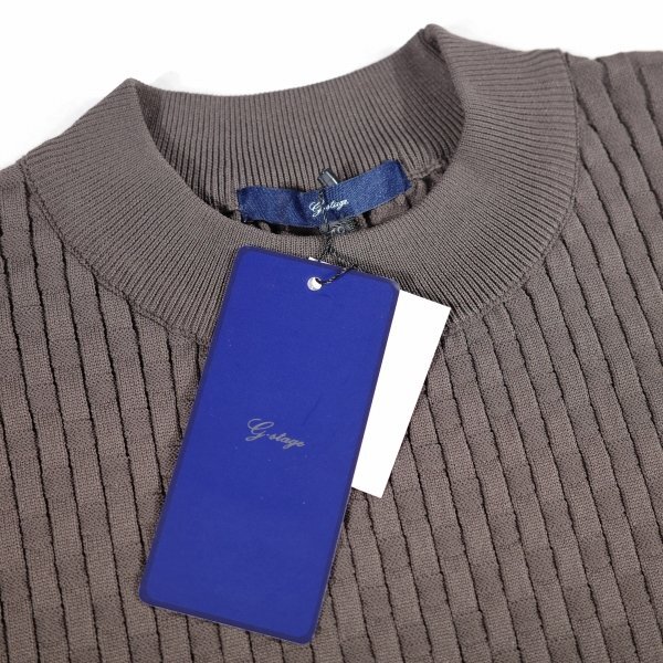 新品1円～★g-stage ジーステージ メンズ 超伸縮 軽量 ストレッチ モックネック ニットソー 50 XL セーター 茶 立体ブロック編◆8437◆_画像6