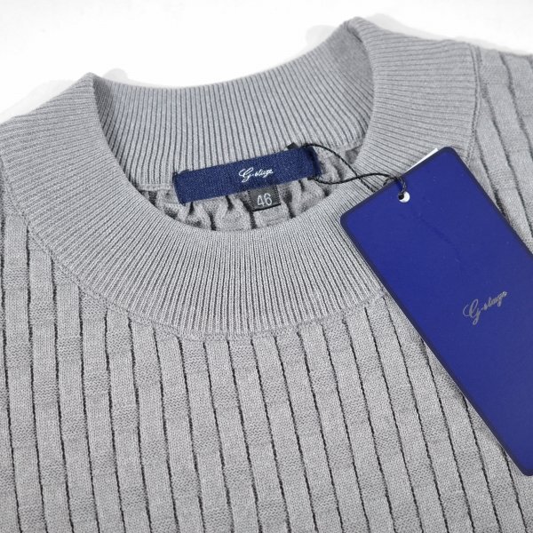 新品1円~★g-stage ジーステージ メンズ 超伸縮 軽量 ストレッチ モックネック ニットソー 50 XL セーター グレー 立体ブロック編◆8432◆_画像6