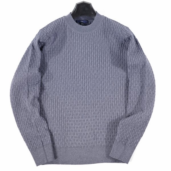 新品1円～★g-stage ジーステージ メンズ 超伸縮 軽量 ストレッチ モックネック ニットソー 50 XL セーター ブルー 立体ブロック編◆8441◆_画像3