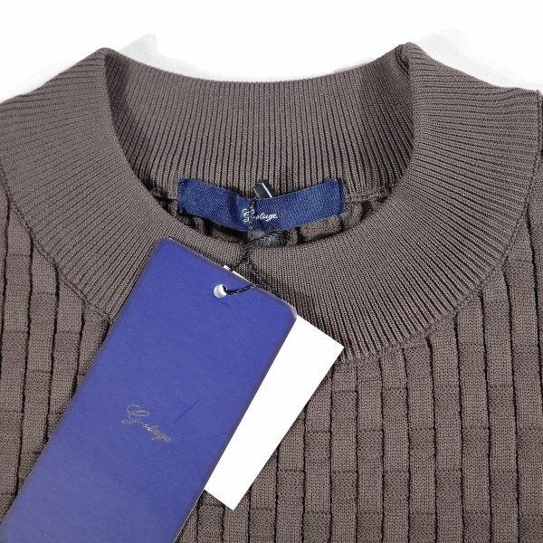 新品1円～★g-stage ジーステージ メンズ 超伸縮 軽量 ストレッチ モックネック ニットソー 50 XL セーター 茶 立体ブロック編◆8437◆_画像7