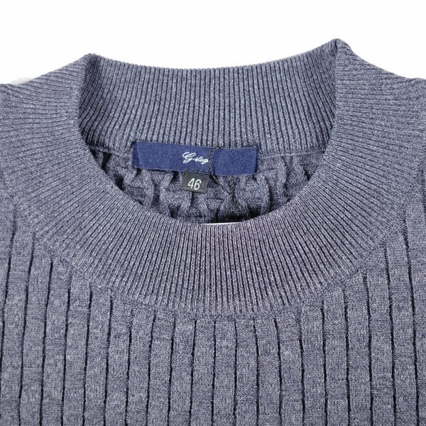 新品1円～★g-stage ジーステージ メンズ 超伸縮 軽量 ストレッチ モックネック ニットソー 50 XL セーター ブルー 立体ブロック編◆8441◆_画像7