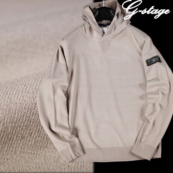 新品1円~★g-stage ジーステージ メンズ ニットパーカー 50 XL ベージュ 保温吸湿蓄熱 G-Heat カシミヤタッチ プルオーバーゴルフ◆8415◆_画像1