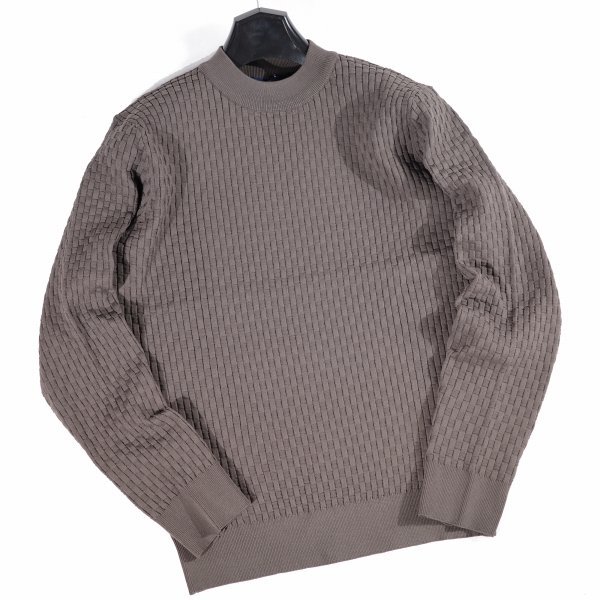 新品1円～★g-stage ジーステージ メンズ 超伸縮 軽量 ストレッチ モックネック ニットソー 50 XL セーター 茶 立体ブロック編◆8437◆_画像4