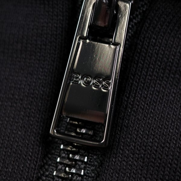 新品1円~★定価3.8万 BOSS ボス メンズ 最高級ライン コットン綿 ジップアップパーカー L ロゴ ヒューゴボス フーディー 黒本物 ◆A3541◆_画像7