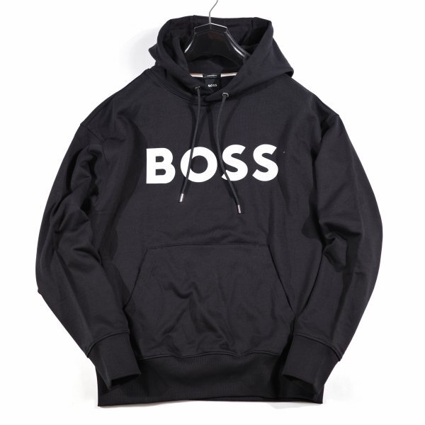 新品1円～★定価4.1万 BOSS ボス メンズ 最高級ライン コットン綿 ロゴ プルオーバーフーディー M ヒューゴボス パーカー 黒 本物◆A3543◆_画像3