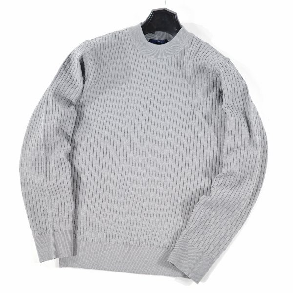 新品1円～★g-stage ジーステージ メンズ 超伸縮 軽量 ストレッチ モックネック ニットソー 46 M セーター グレー 立体ブロック編◆8776◆_画像5