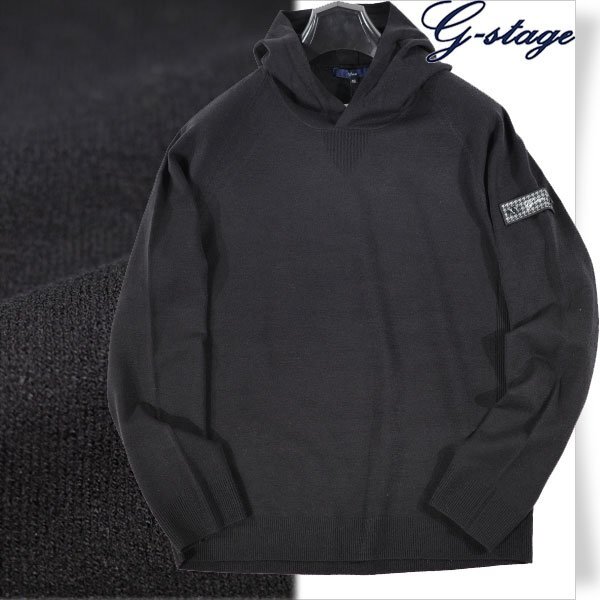 新品1円～★g-stage ジーステージ メンズ ニットパーカー 46 M ブラック 保温 吸湿蓄熱 G-Heat カシミヤタッチ プルオーバーゴルフ◆8785◆_画像1