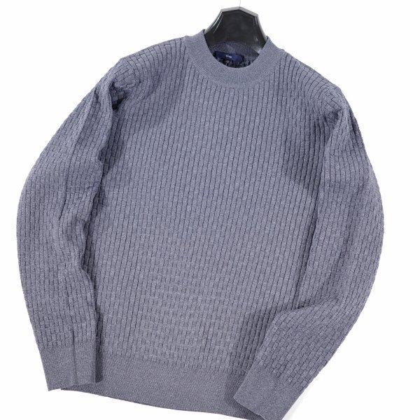 新品1円～★g-stage ジーステージ メンズ 超伸縮 軽量 ストレッチ モックネック ニットソー 46 M セーター ブルー 立体ブロック編◆8771◆_画像5