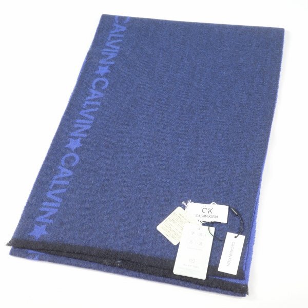 新品1円~★Calvin Klein カルバンクライン メンズ 繊維の宝石 カシミヤ100% マフラー ストール ロング 大判 ロゴ ネイビー 本物 ◆8819◆_画像4