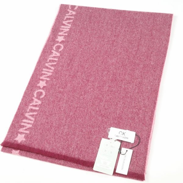 新品1円～★Calvin Klein カルバンクライン メンズ 繊維の宝石 カシミヤ100% マフラー ストール ロング 大判 ロゴ ボルドー 本物◆8820◆_画像4
