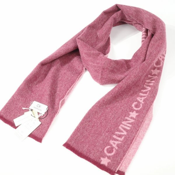 新品1円～★Calvin Klein カルバンクライン メンズ 繊維の宝石 カシミヤ100% マフラー ストール ロング 大判 ロゴ ボルドー 本物◆8820◆_画像3