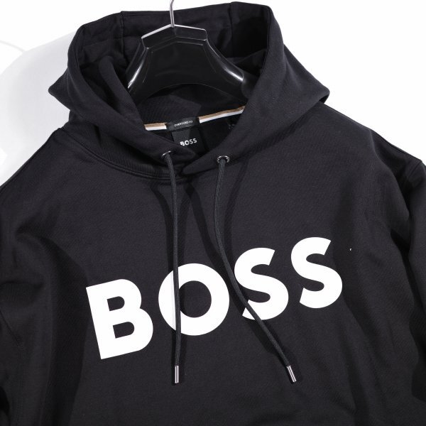 新品1円～★定価4.1万 BOSS ボス メンズ 最高級ライン コットン綿 ロゴ プルオーバーフーディー L ヒューゴボス パーカー 黒 本物◆A3557◆_画像5