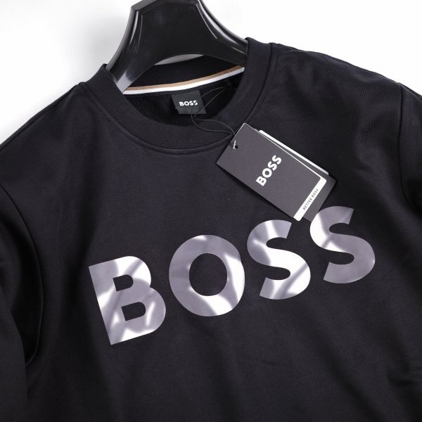 新品1円~★定価3.8万 BOSS ボス メンズ 最高級ライン ロゴ コットン綿 クルーネックスウェット S トレーナー ヒューゴボス 黒 ◆A3547◆_画像7