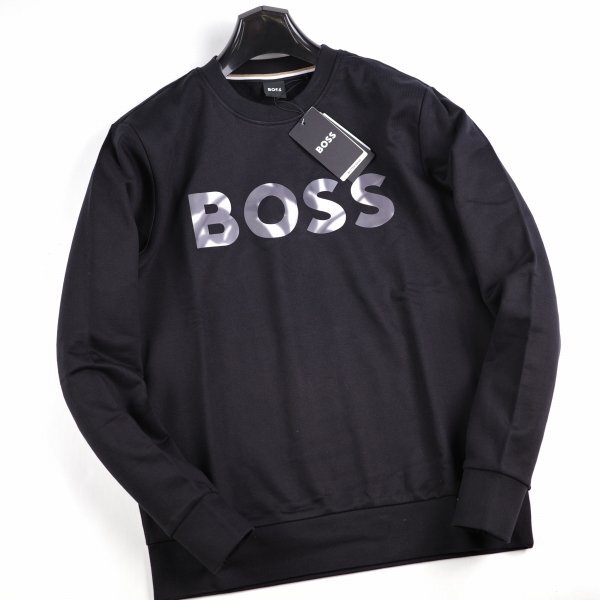 新品1円~★定価3.8万 BOSS ボス メンズ 最高級ライン ロゴ コットン綿 クルーネックスウェット S トレーナー ヒューゴボス 黒 ◆A3547◆_画像4