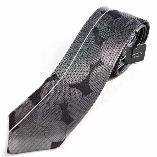 新品1円～★定価1.4万 エポカ ウォモ EPOCA UOMO 日本製 シルク絹100% ネクタイ 織柄 ブラック グレー 正規店本物 ◆8944◆_画像6
