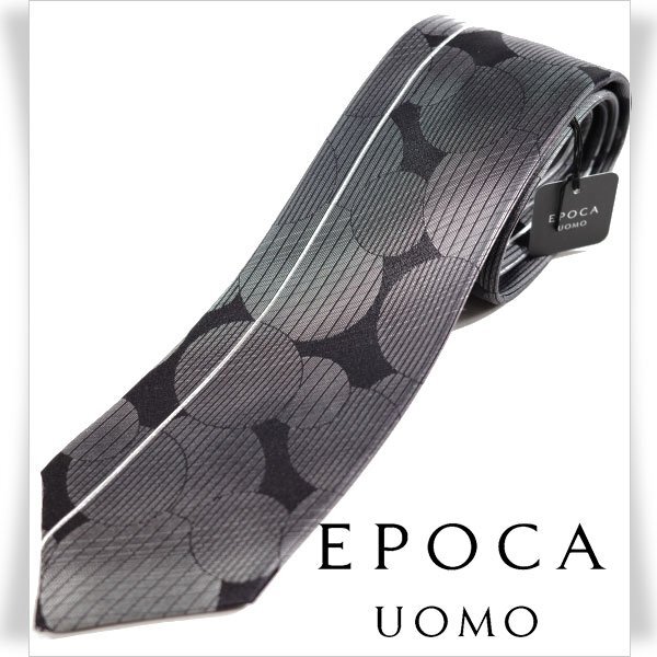 新品1円～★定価1.4万 エポカ ウォモ EPOCA UOMO 日本製 シルク絹100% ネクタイ 織柄 ブラック グレー 正規店本物 ◆8944◆_画像1