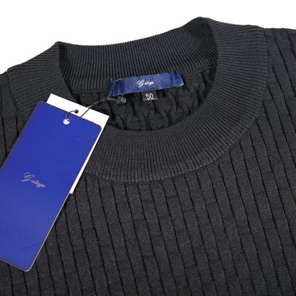 新品1円~★g-stage ジーステージ メンズ 超伸縮 軽量 ストレッチ モックネック ニットソー 46 M セーター 黒 立体ブロック編◆9039◆_画像6
