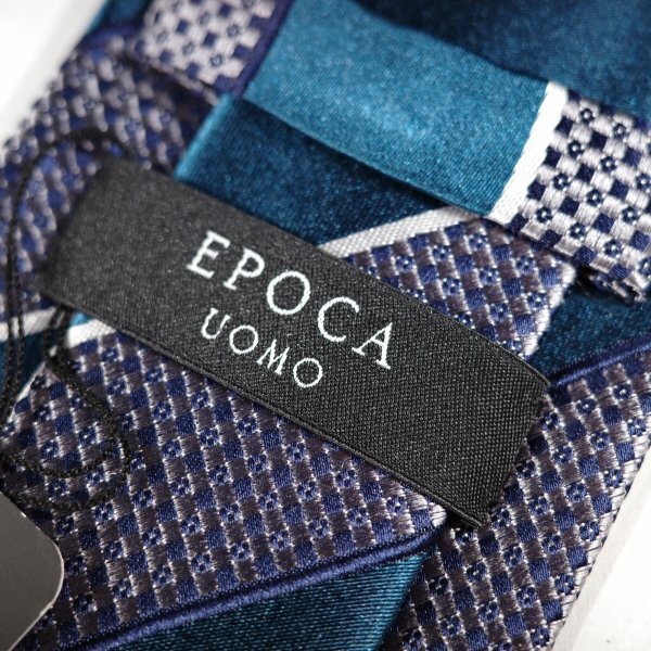新品1円～★定価1.4万 エポカ ウォモ EPOCA UOMO 日本製 シルク絹100% ネクタイ 織柄 ブルー 正規店本物 ◆9066◆_画像3