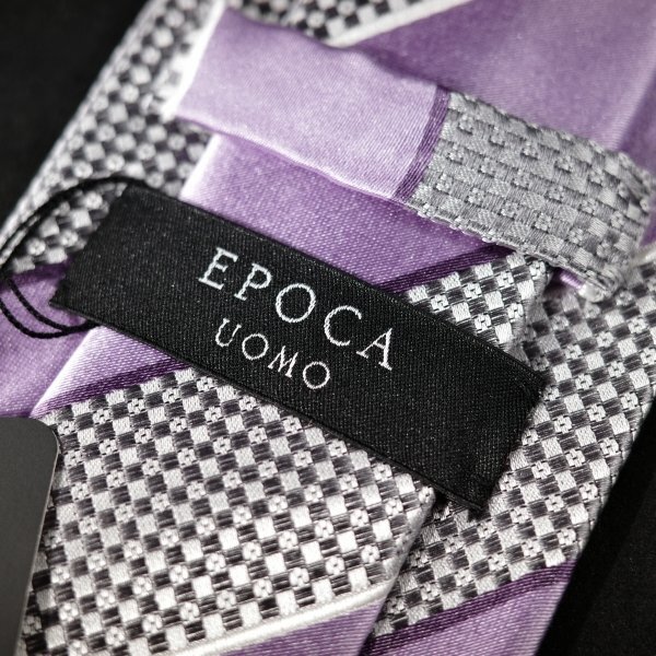 新品1円~★定価1.4万 エポカ ウォモ EPOCA UOMO 日本製 シルク絹100% ネクタイ 織柄 パープル 正規店本物 ◆9064◆_画像4