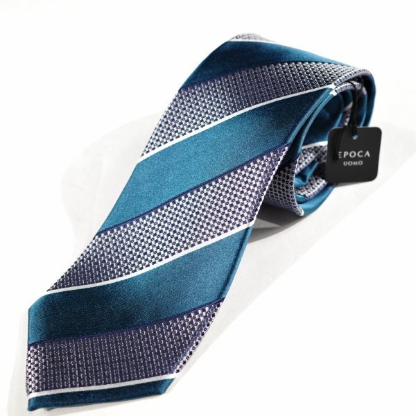 新品1円～★定価1.4万 エポカ ウォモ EPOCA UOMO 日本製 シルク絹100% ネクタイ 織柄 ブルー 正規店本物 ◆9066◆_画像6