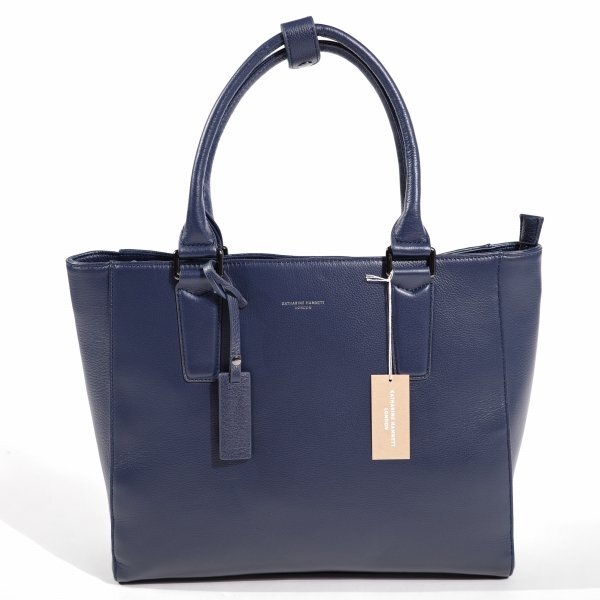 新品1円~★定価2.4万 KATHARINE HAMNETT LONDON キャサリン ハムネット ロンドン 牛革 本革レザー トートバッグ ネイビー 紺 ◆9159◆_画像3