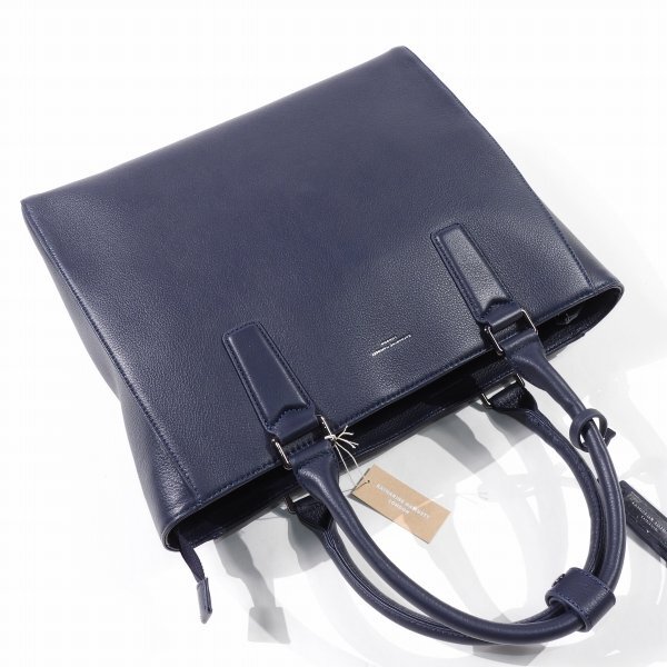 新品1円～★定価2.6万 KATHARINE HAMNETT LONDON キャサリン ハムネット ロンドン 牛革 本革レザー トートバッグ ネイビービジネス◆9160◆_画像6